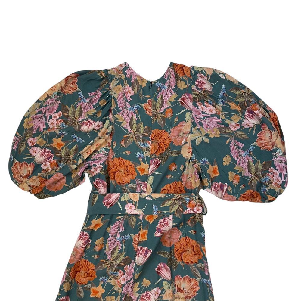 Anthropologie Kachel Floral Balloon Sleeve Jumpsuit - Blue Green - Size 0 - Picture 7 of 9